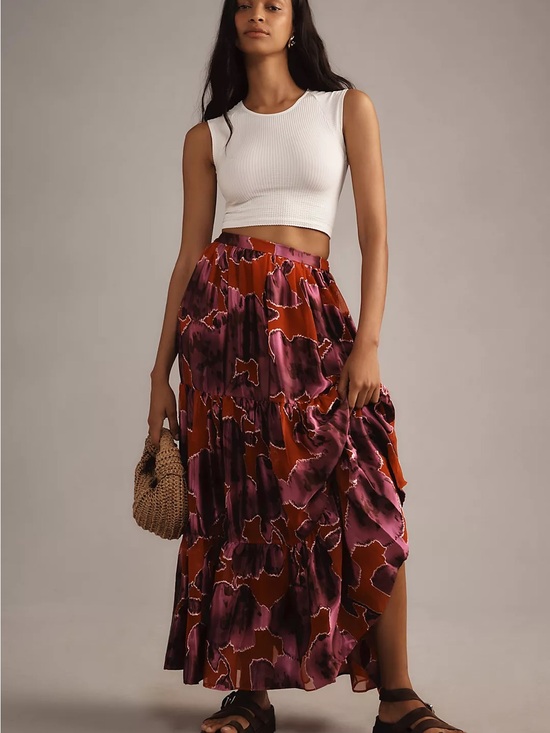 Anthropologie Dresses & Skirts - Anthropologie Hutch Tiered Maxi Skirt Purple NWT Size MP Fits Small Boho Flowy